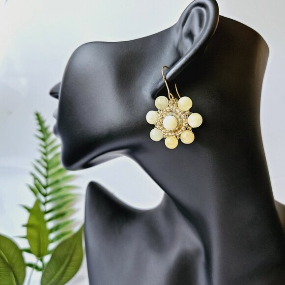 2/$27 | Yellow Marble Mini Shield Beaded Indigenous Hoop Earrings | Handmade - Picture 6 of 6